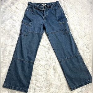 Rue21 Foldover Waist High Rise Cargo Jeans Wide Leg Button Fly Y2K